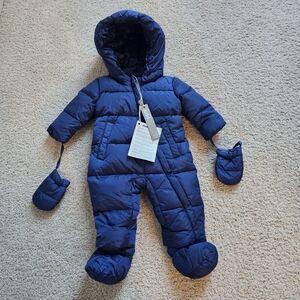 Add Down, Navy Blue Hooded Winter Snowsuit with Mittens, 6M, NWT